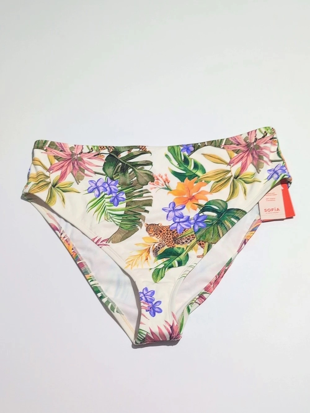 NWT Sofia by ViX Tropical Floral & Leopard Bikini Bottom White XL 16